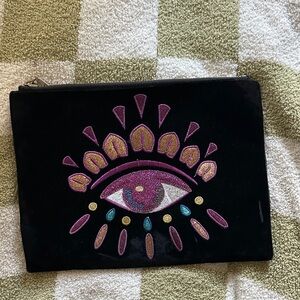 Embroidered Eye Design Black Clutch